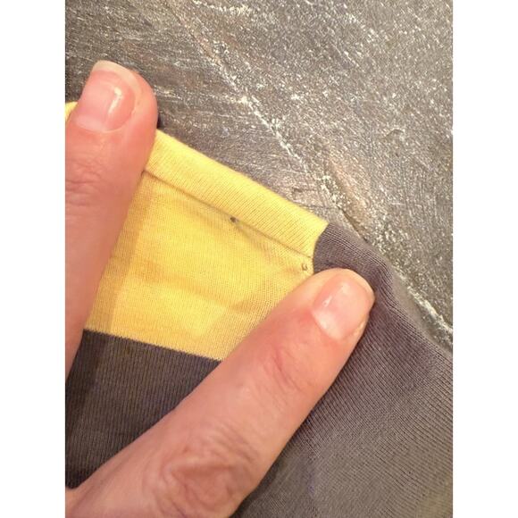 People Tree Organic Cotton Polo Shirt Yellow Gray Striped Sz M NWT Read For Flaw - Picture 6 of 7